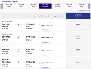 Singapore Airlines flight options from SIN to SYD on March 15, 2025