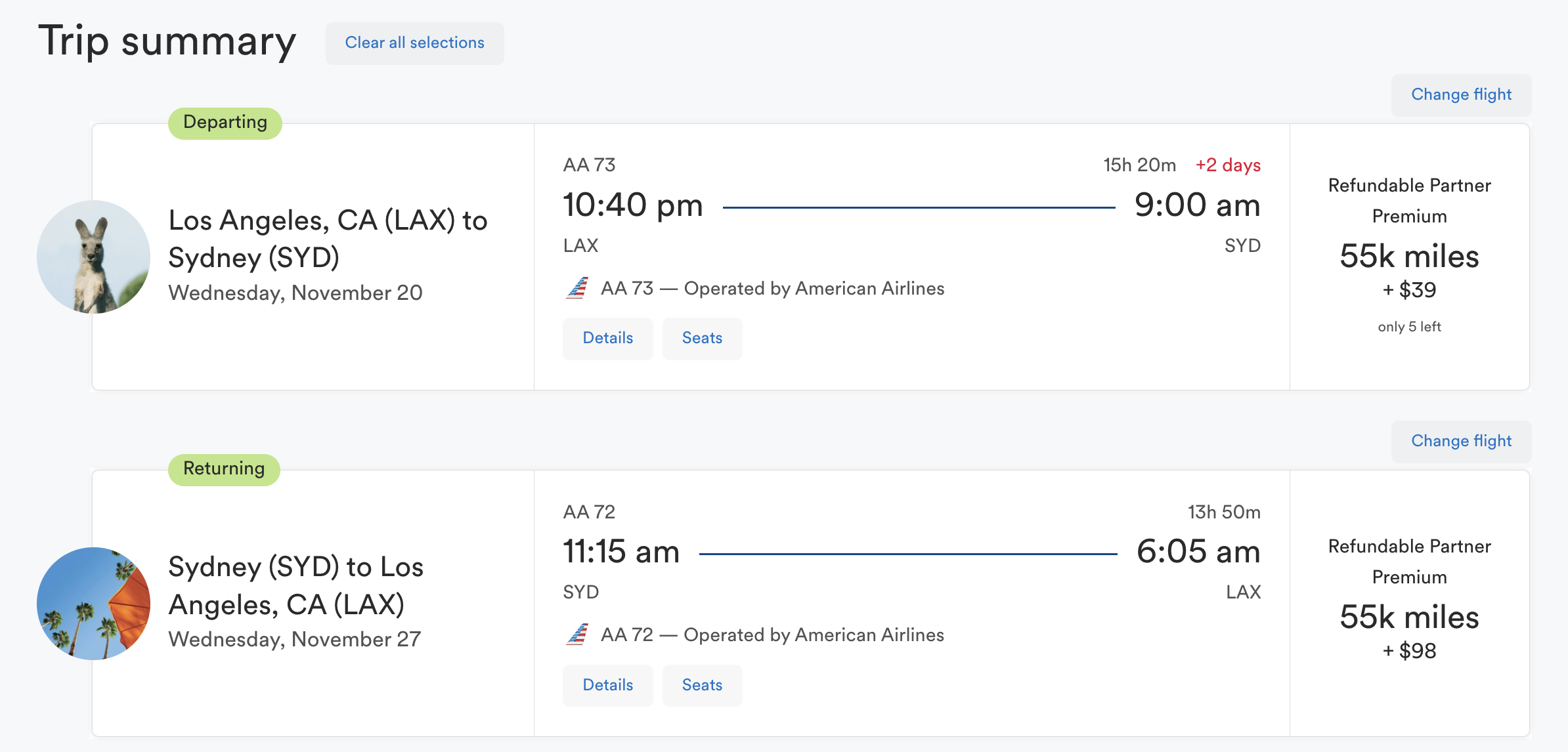 American Airlines award from LAX to SYD bookable via Alaska Airlines.