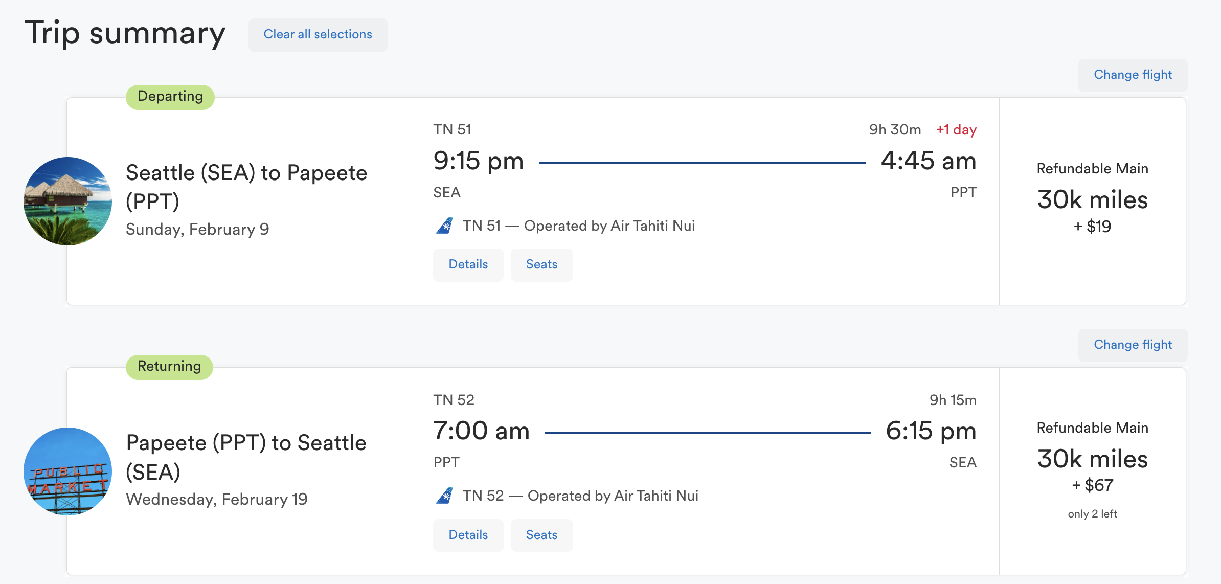 Air Tahiti Nui award from SEA to PPT bookable via Alaska Airlines.