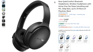 Screenshot of Amazon page for Bose QuietComfort Bluetooth Headphones