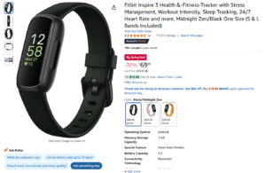 Screenshot of Amazon page for a Fitbit Inspire 3