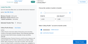 Transfer Amex points to Cathay Pacific