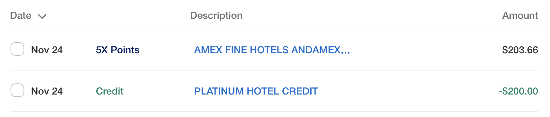 Amex FHR Credit reimbursement