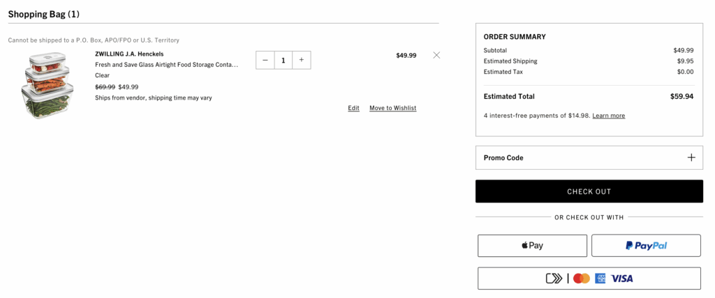 Saks checkout process.