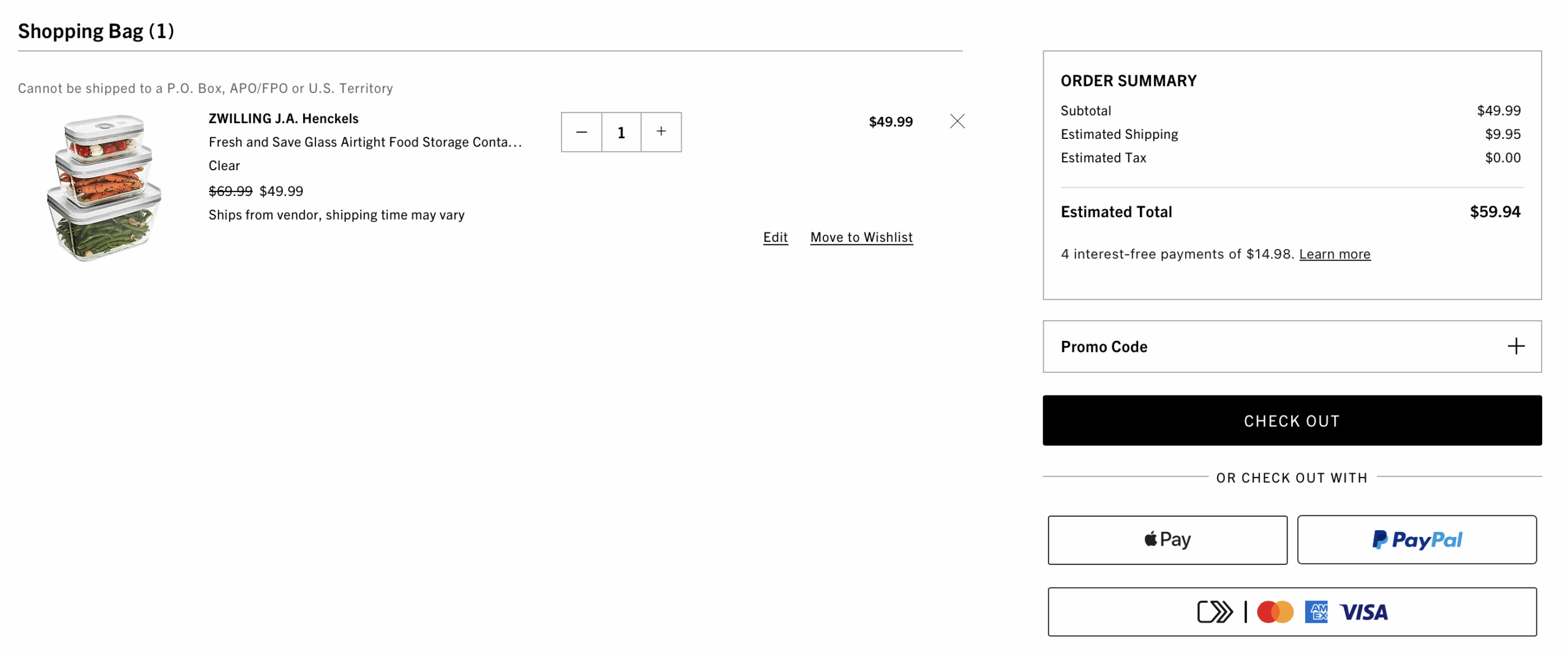 Saks checkout process.
