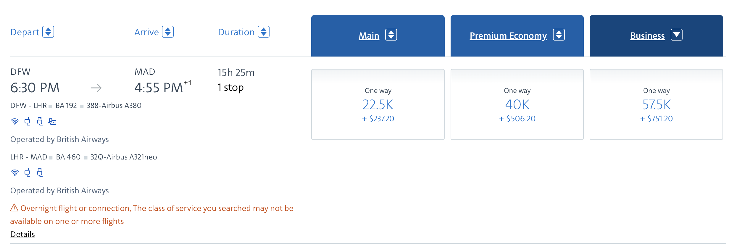 British Airways award from DFW to MAD via LHR bookable through AA.