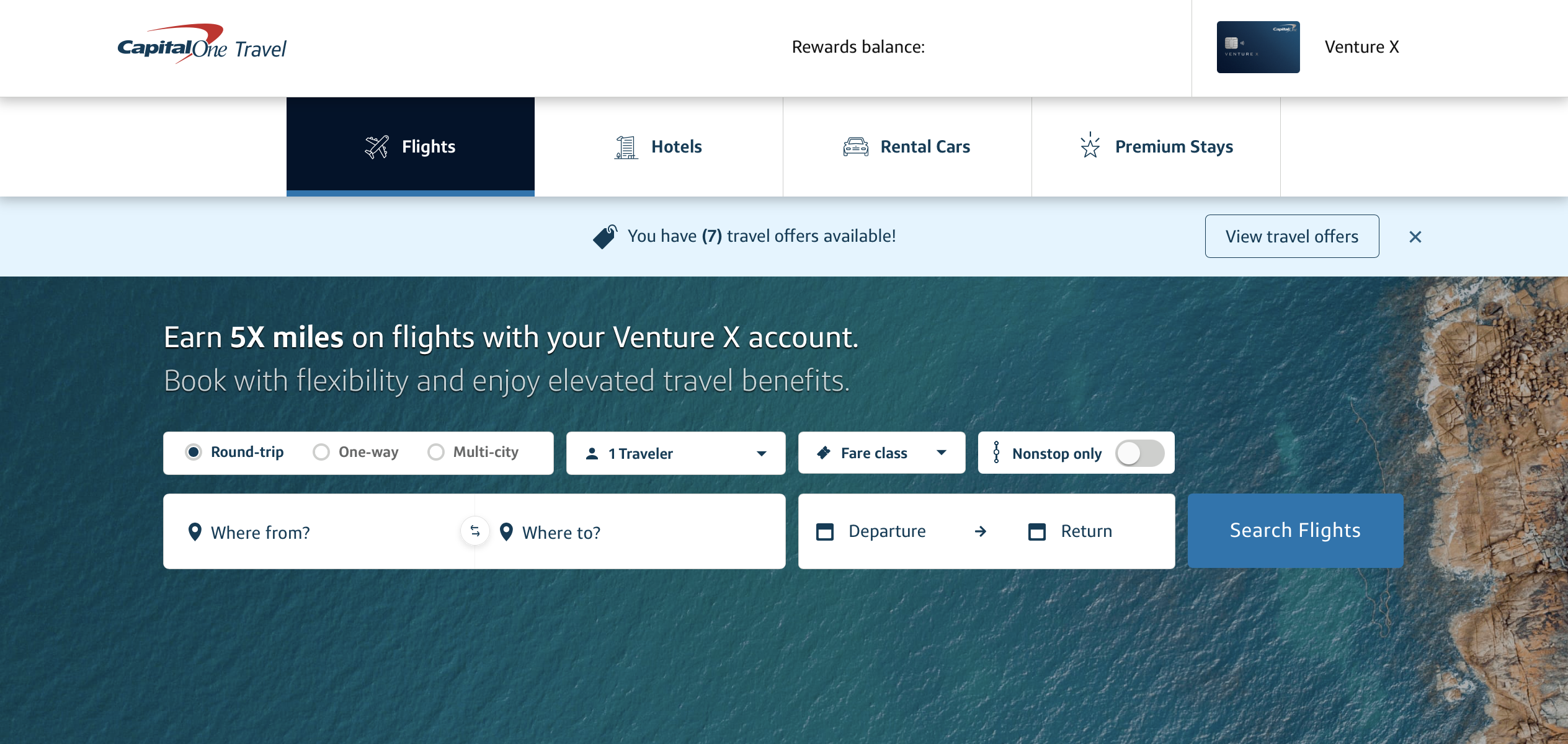 Capital One Travel homepage.