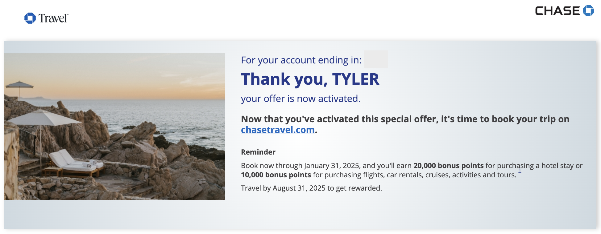 Chase Travel bonus UR offer.