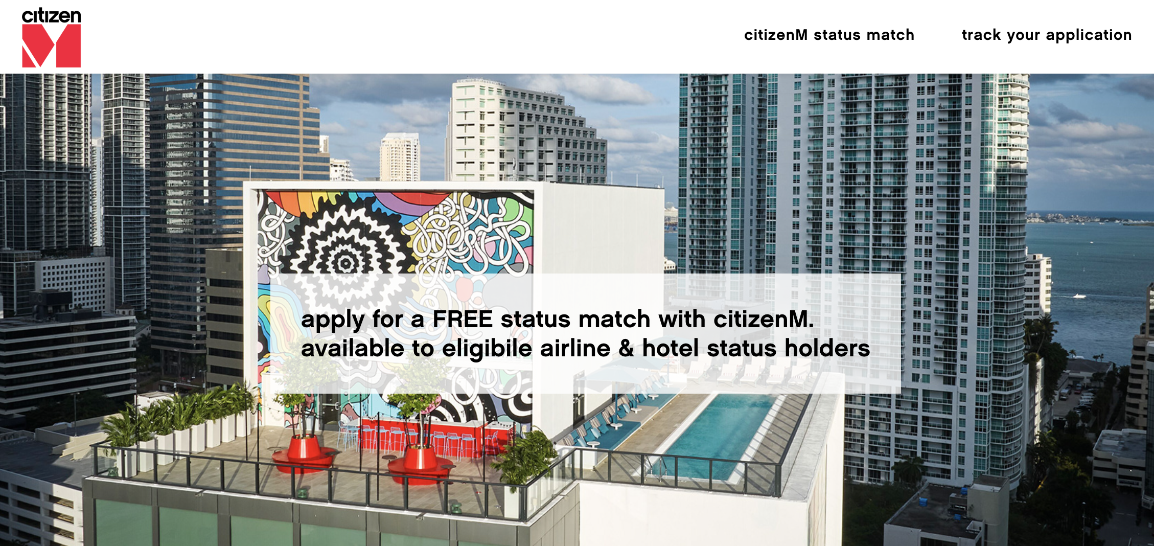 citizenM status match landing page.