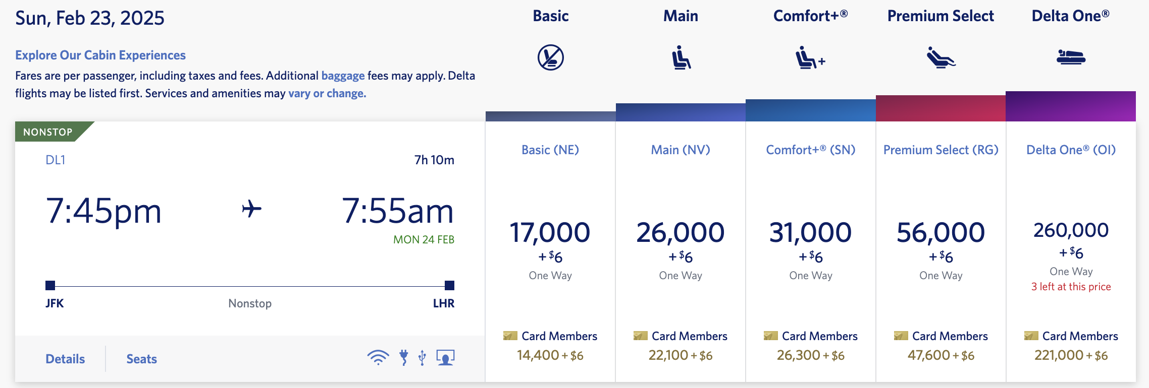 Delta award from JFK to LHR