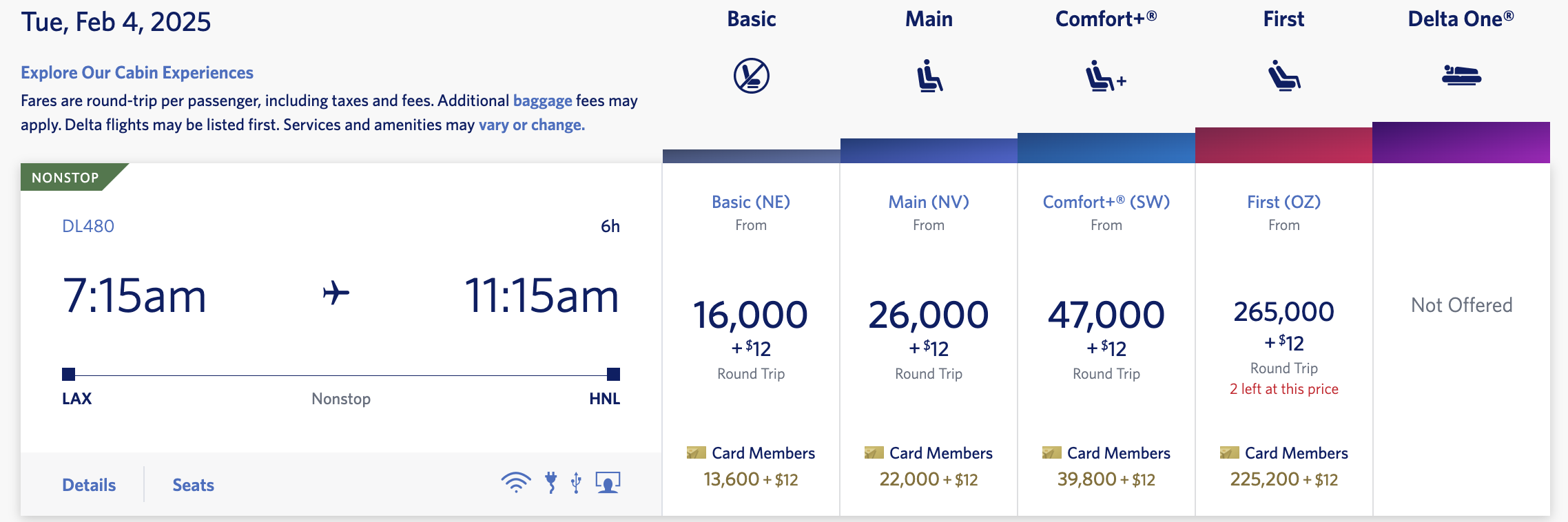 Delta award from LAX to HNL