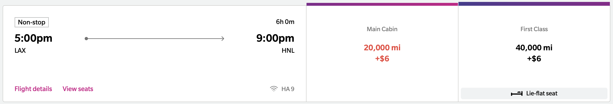 Hawaiian Airlines award from LAX to HNL.