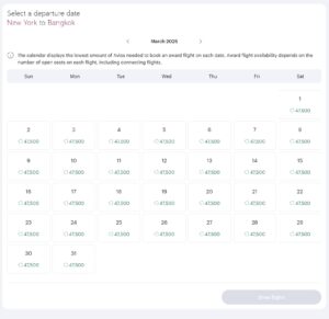 Qatar Airways My Reward Seat Finder -- JFK to BKK results.