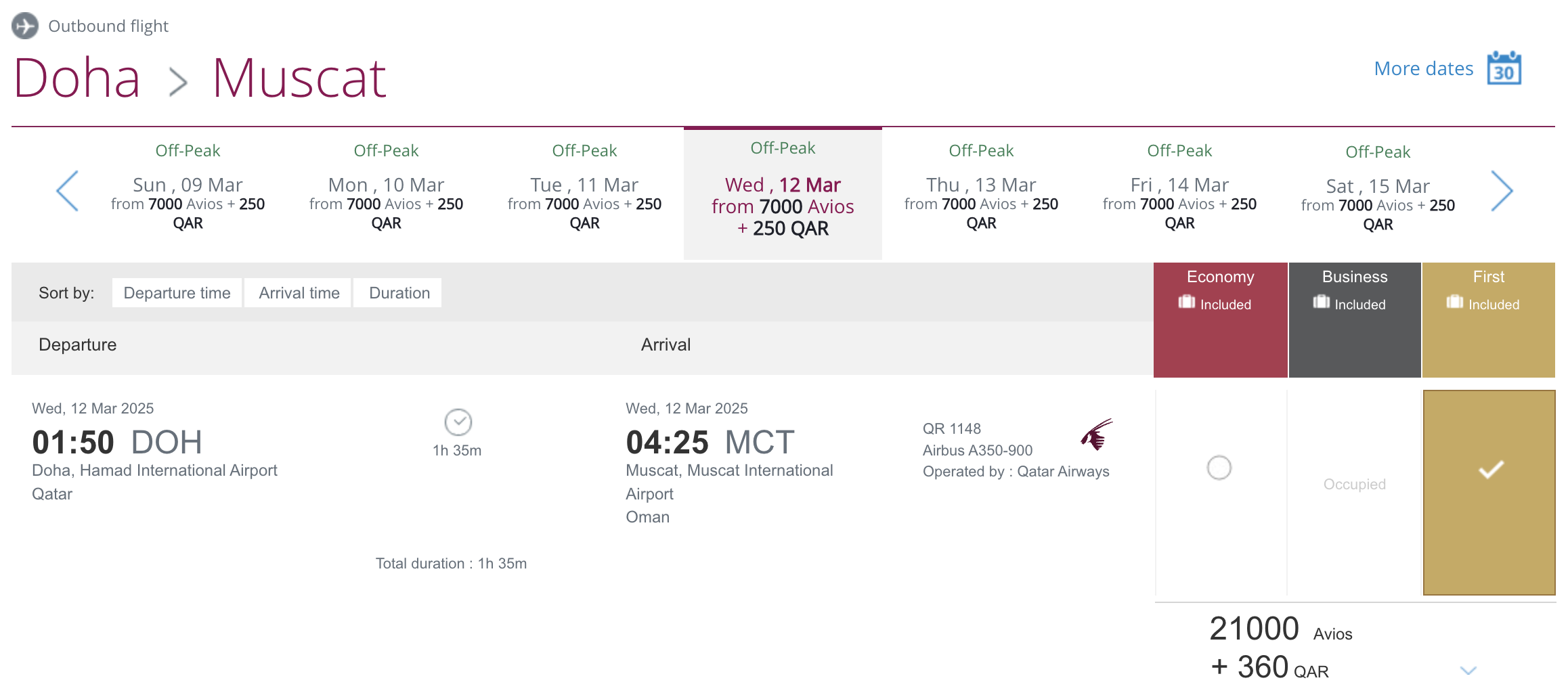 Qatar Airways award from DOH to MCT