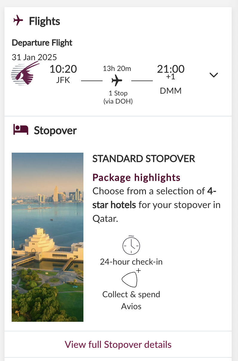 Qatar Airways stopover confirmation