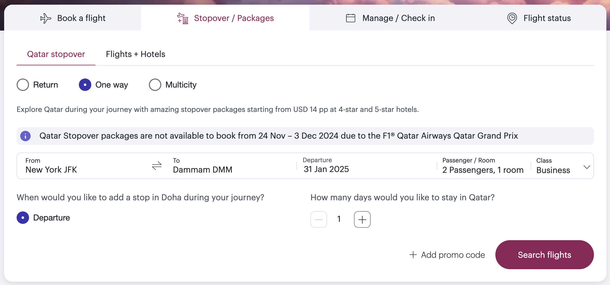 Qatar Airways stopover booking