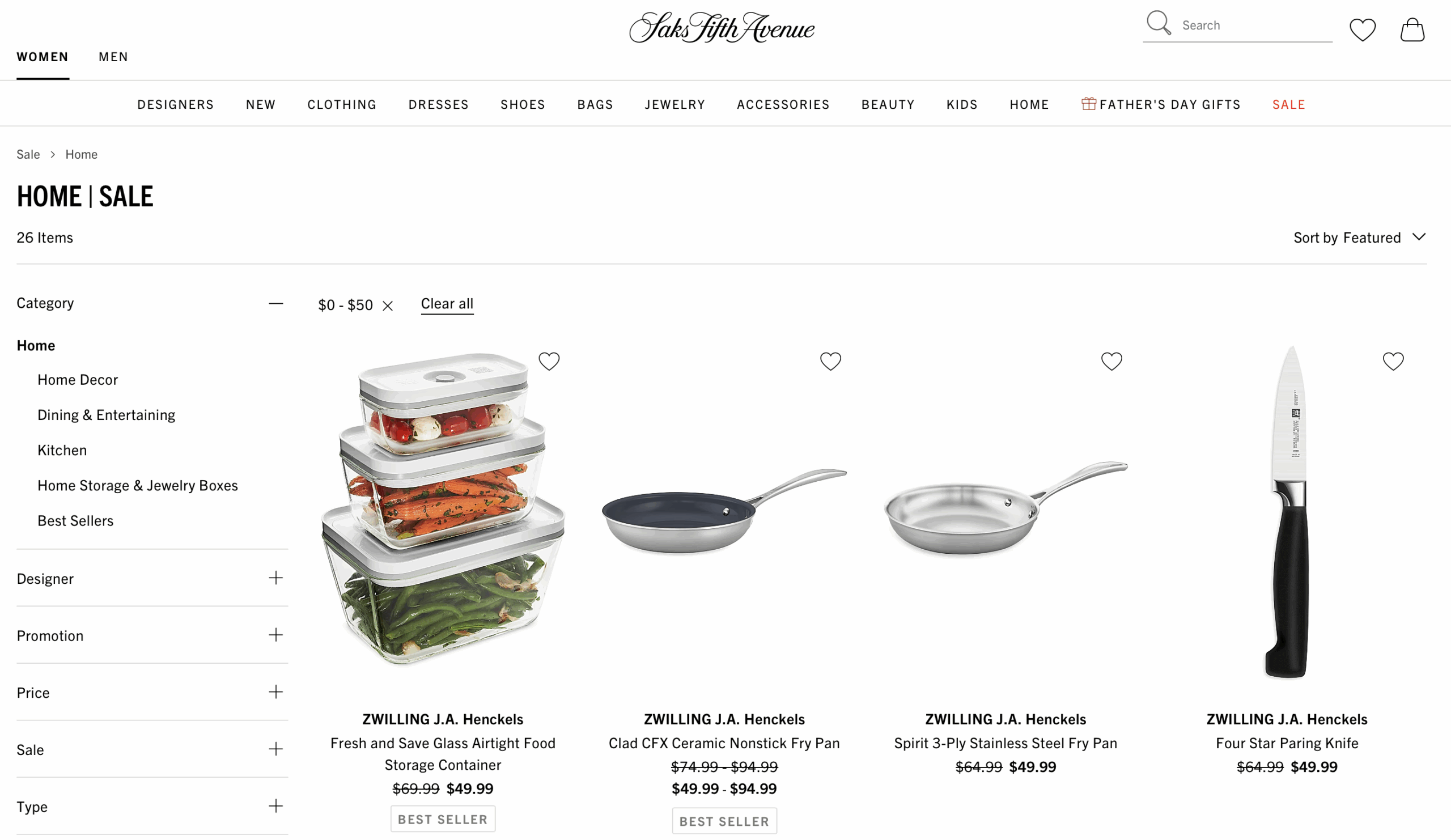 Saks Fifth Avenue home listings under $50.