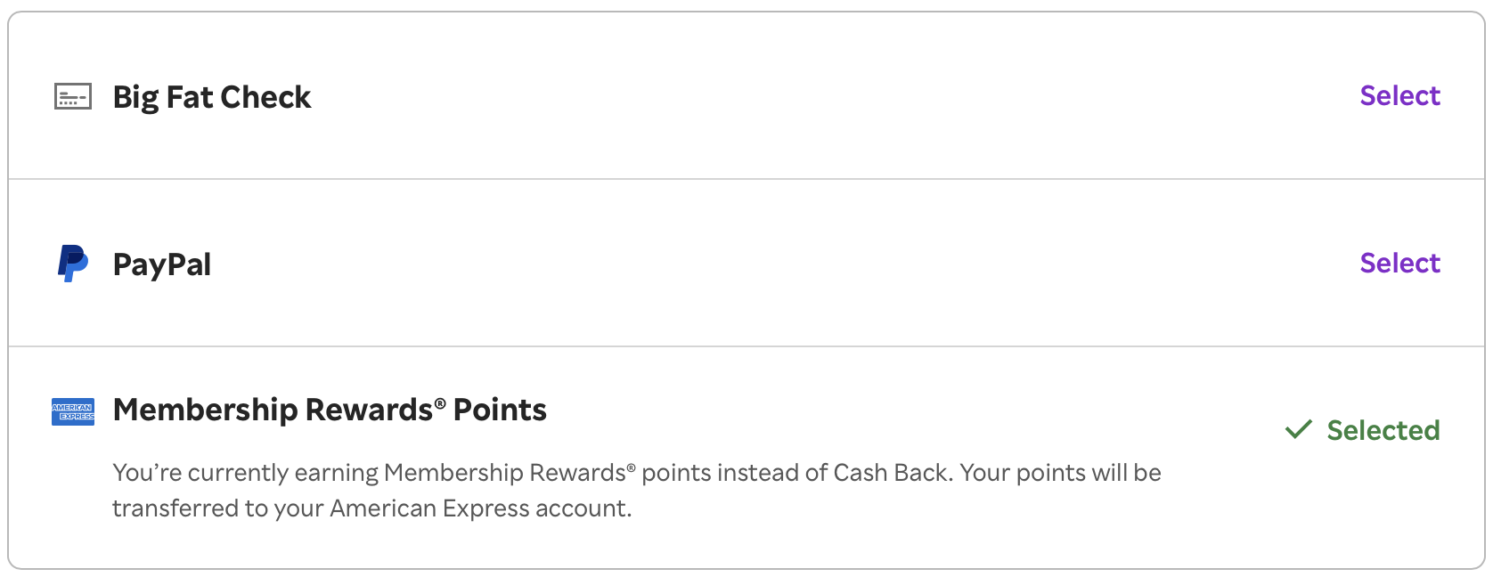 Rakuten payout options.