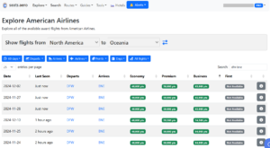 SeatsAero American Airlines AAdvantage search results for DFW to BNE