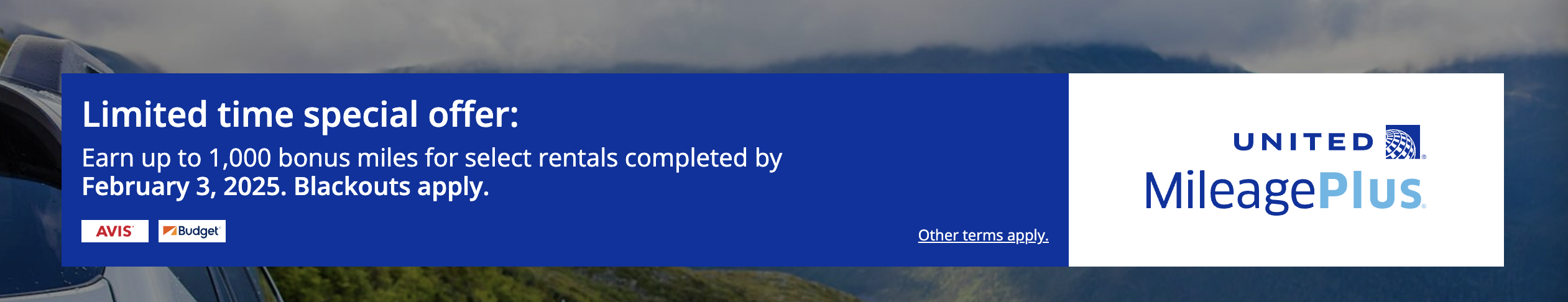 United bonus miles offer for rental cars.