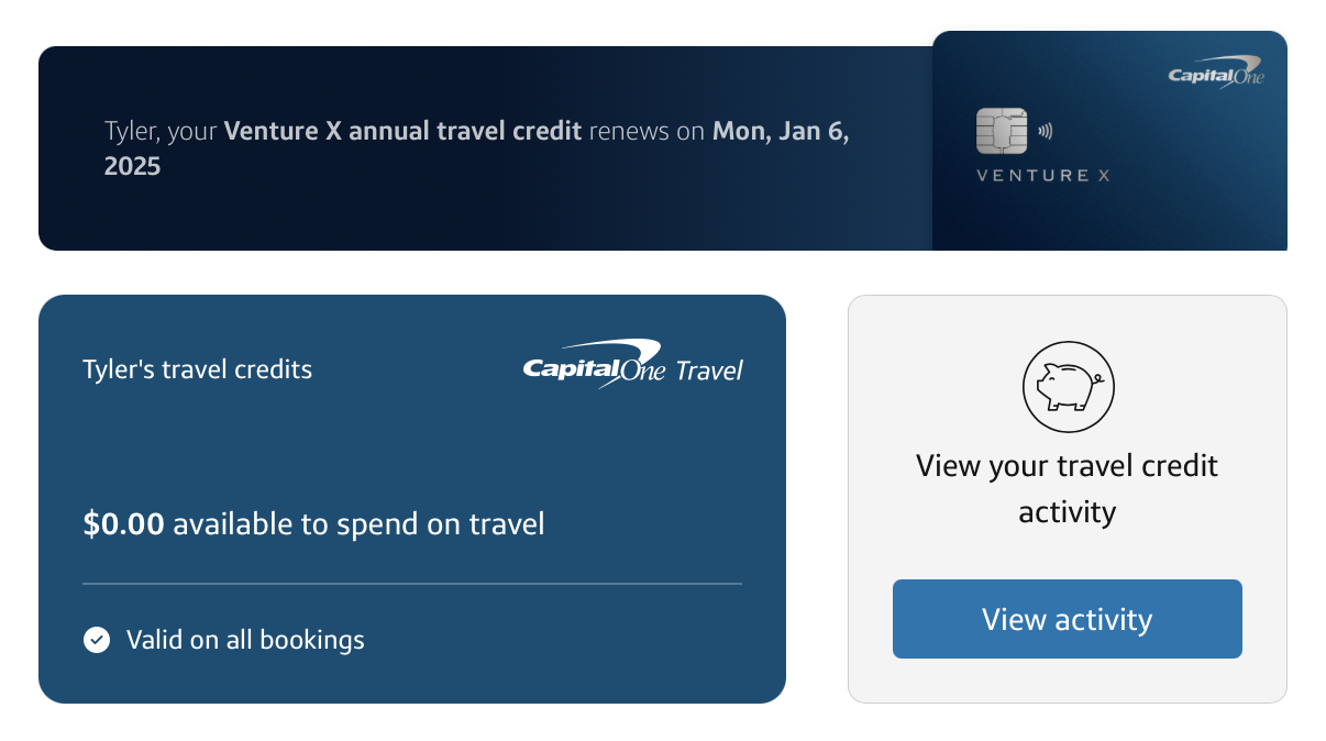Venture X Travel Credit Details