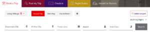 Asiana search form for both paid and award flights