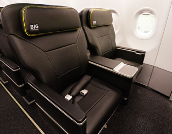 Photo of an empty plane seat on a Spirit Airlines plane.