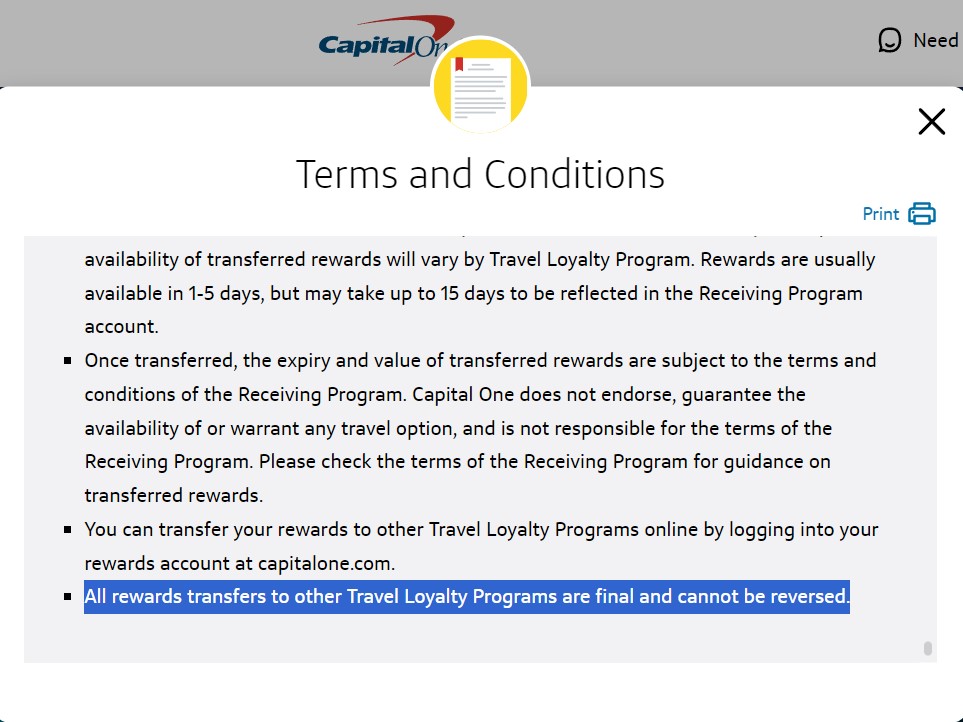 cap one transfers terms screenshot