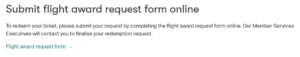 Cathay Pacific directs you to submit a award request form