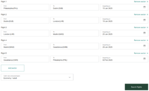 Cathay Pacific award booking engine for a multi city award.