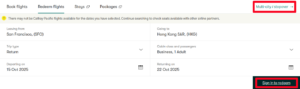 Cathay Pacific award search form