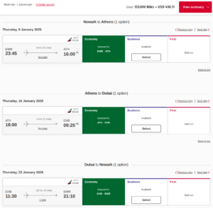Flight options for Emirates segments