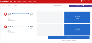 Turkish Airlines price from SFO to DXB on the LifeMiles award chart