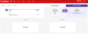 united LifeMiles award chart price between EWR and LHR