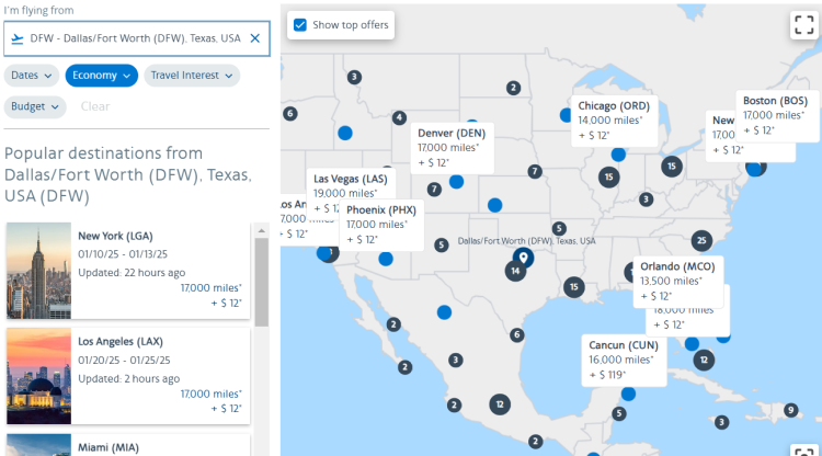 Screen shot from American Airlines Map Finder tool