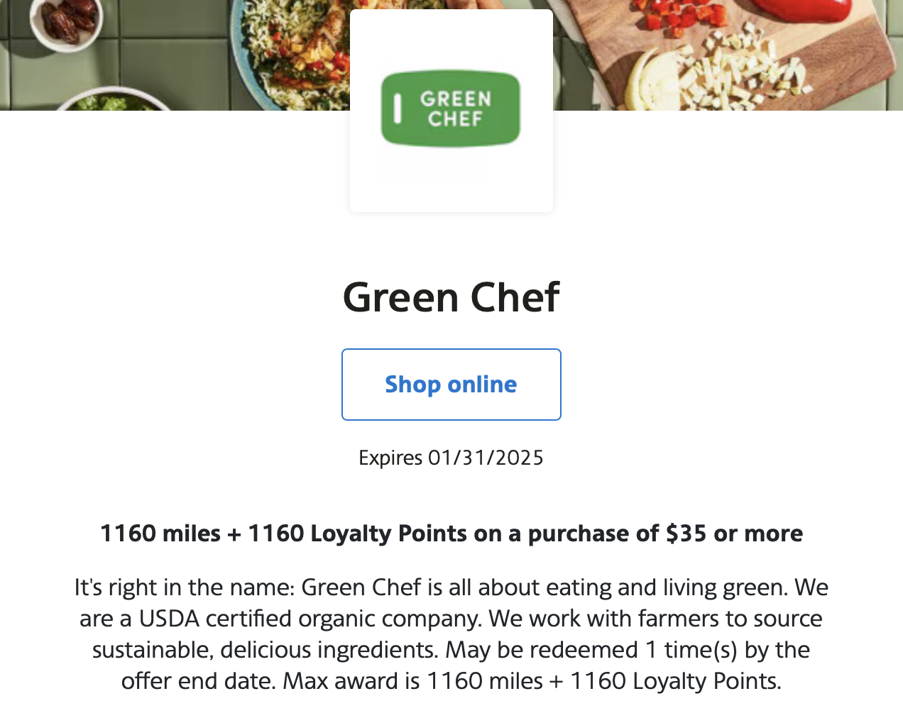 SimplyMiles offer for Green Chef