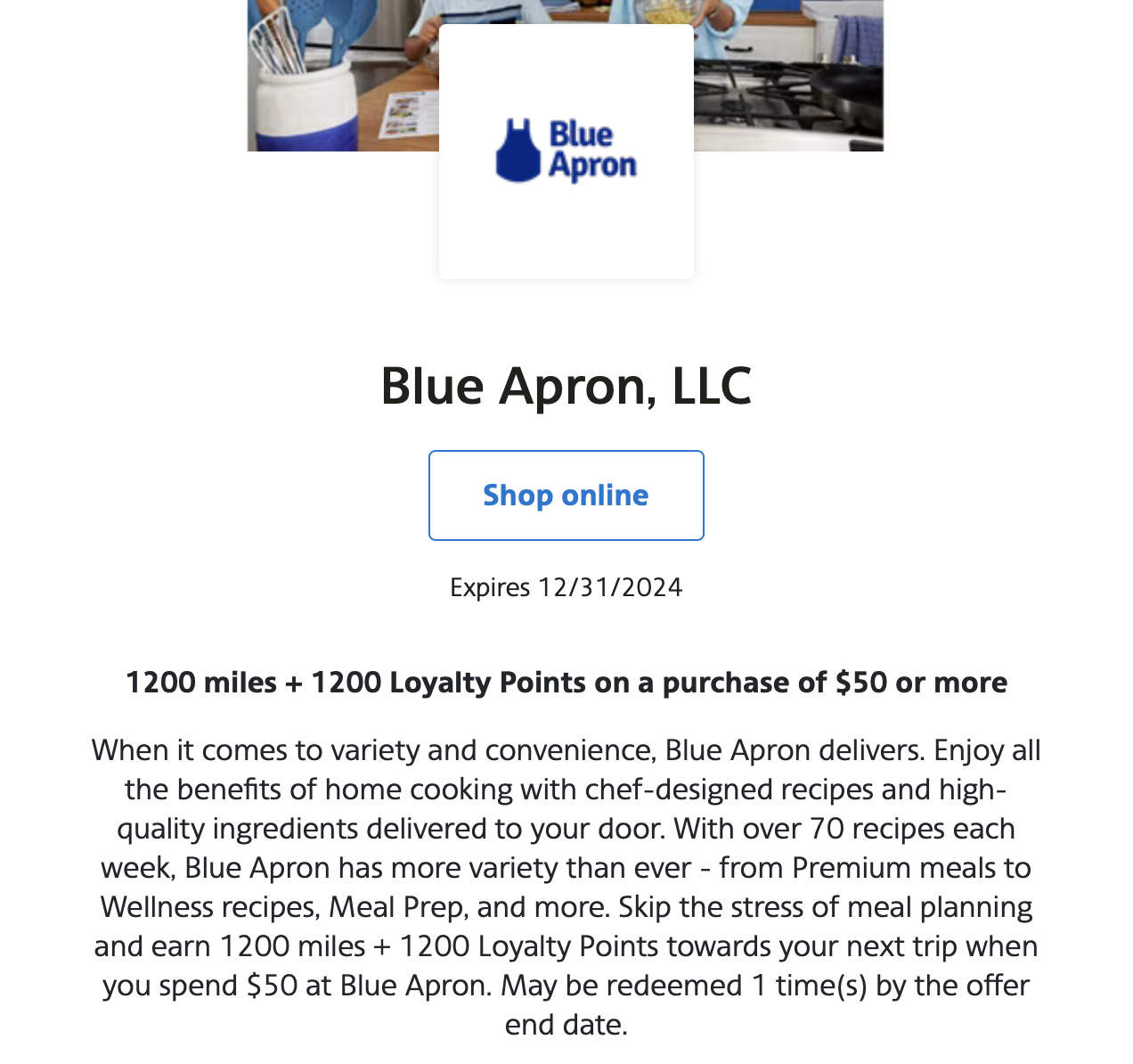 SimplyMiles offer for blue Apron