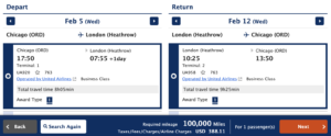 ANA Award Ticket From Chicago to London on United