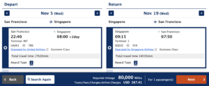 ANA Award Ticket From San Francisco to Singapore