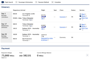 ANA Award Ticket From The US to Tokyo and Sydney
