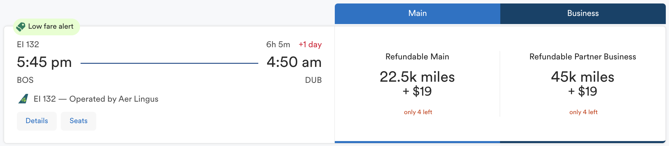 Aer Lingus award from BOS to DUB booked through Alaska.