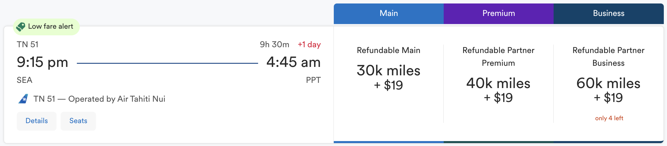 Air Tahiti Nui award from SEA to PPT booked via Alaska.