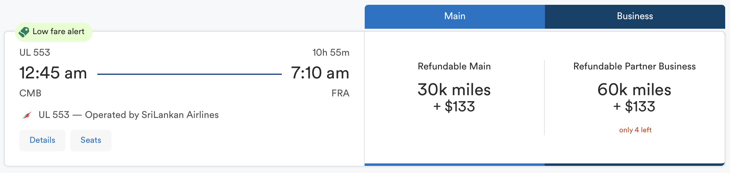 CMB to FRA booked via Alaska.