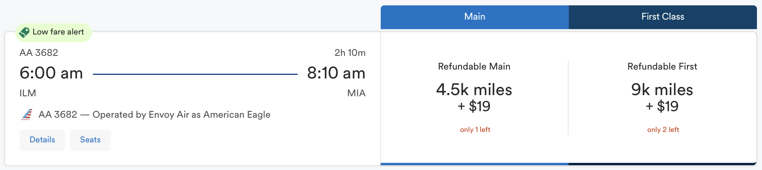 Alaska award on AA from ILM to MIA