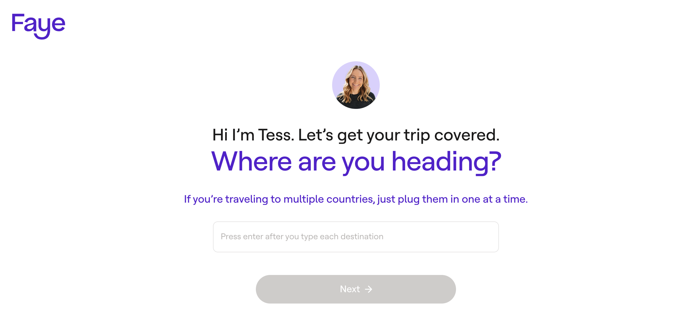 Faye Travel Insurance Quote Page