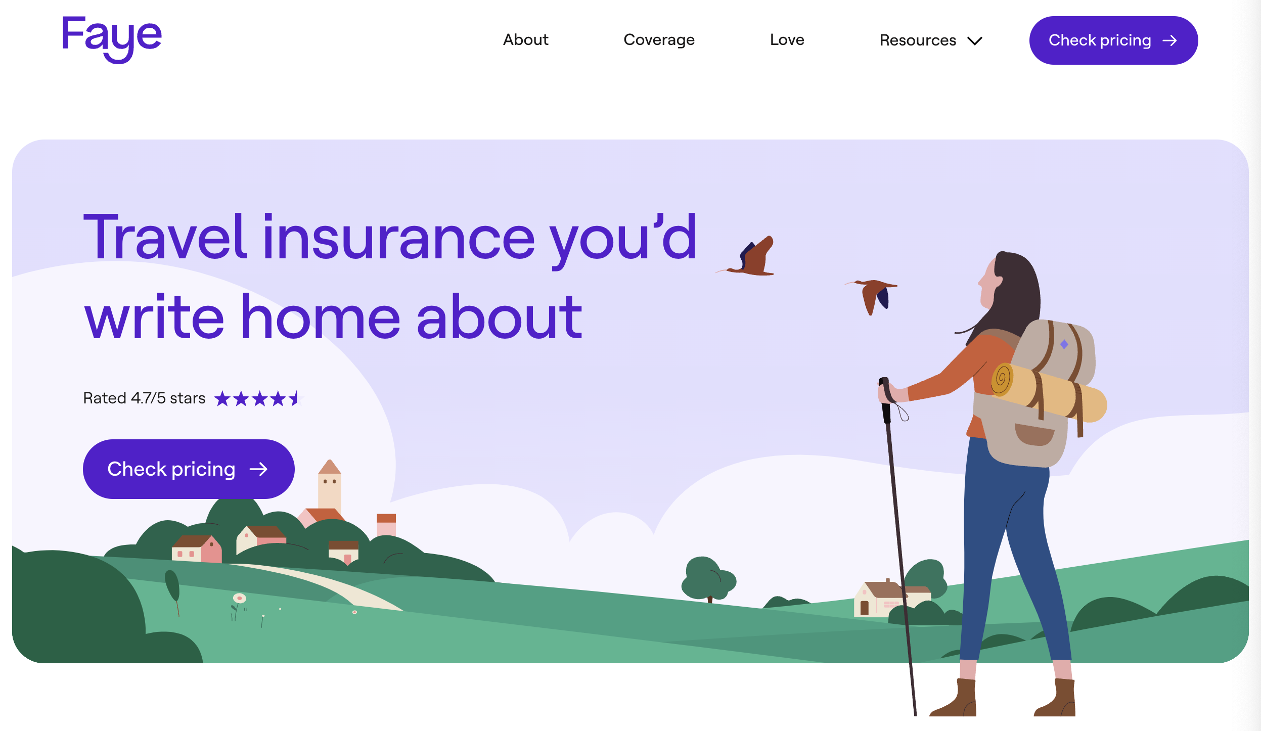 Faye Travel Insurance homepage
