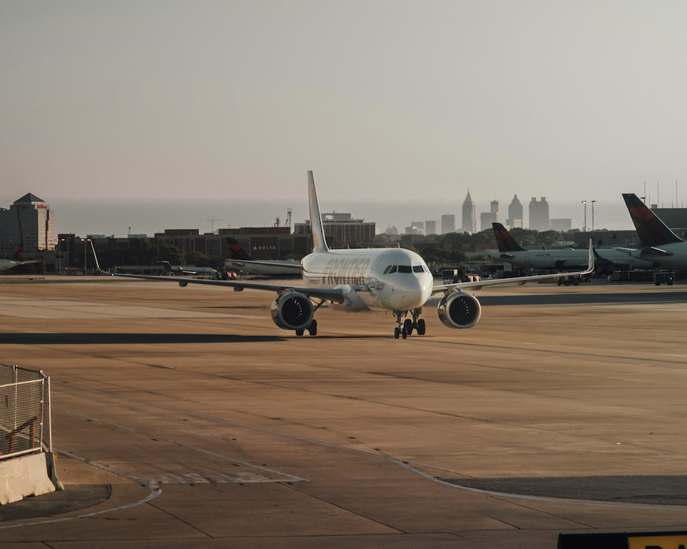 Frontier Airlines airplane taxiing.