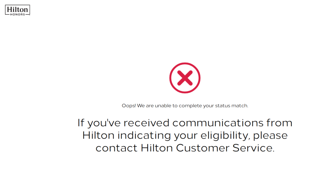HIlton Delta Medallion Status Error Message