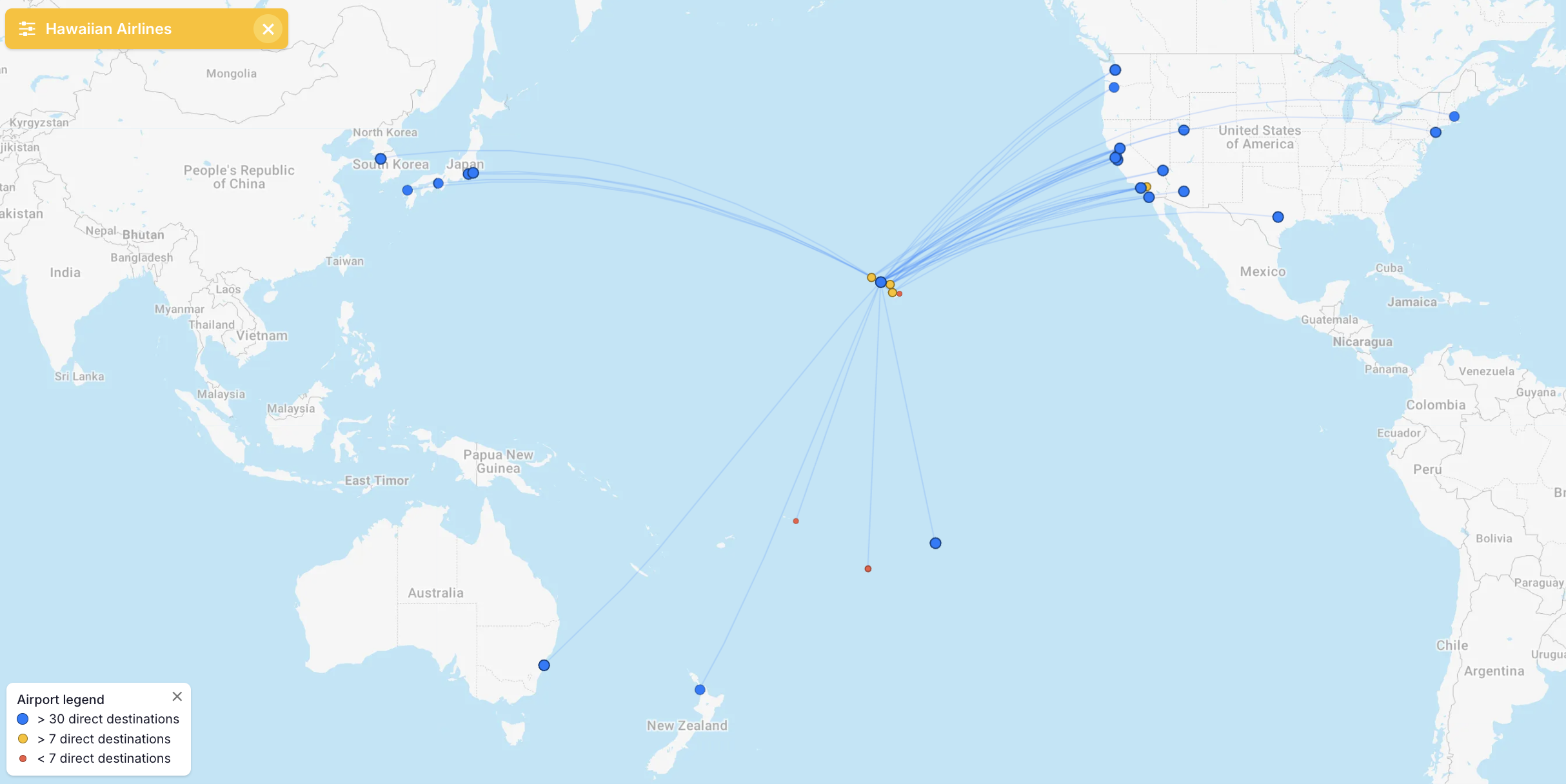 Hawaiian Airlines route map.