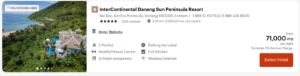 Screenshot showing InterContinental Danang Sun Peninsula Resort reward for 71,000 points per night